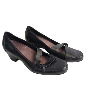Clarks Everyday Active Air Black Leather Double Strap Mary Jane Pumps Heels 9M